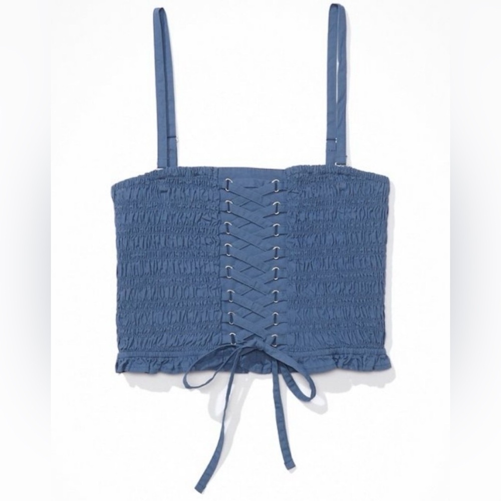 *NWT* American Eagle Blue Smocked Corset Sleeveless Crop Tube Top, Size Medium - Picture 4 of 12